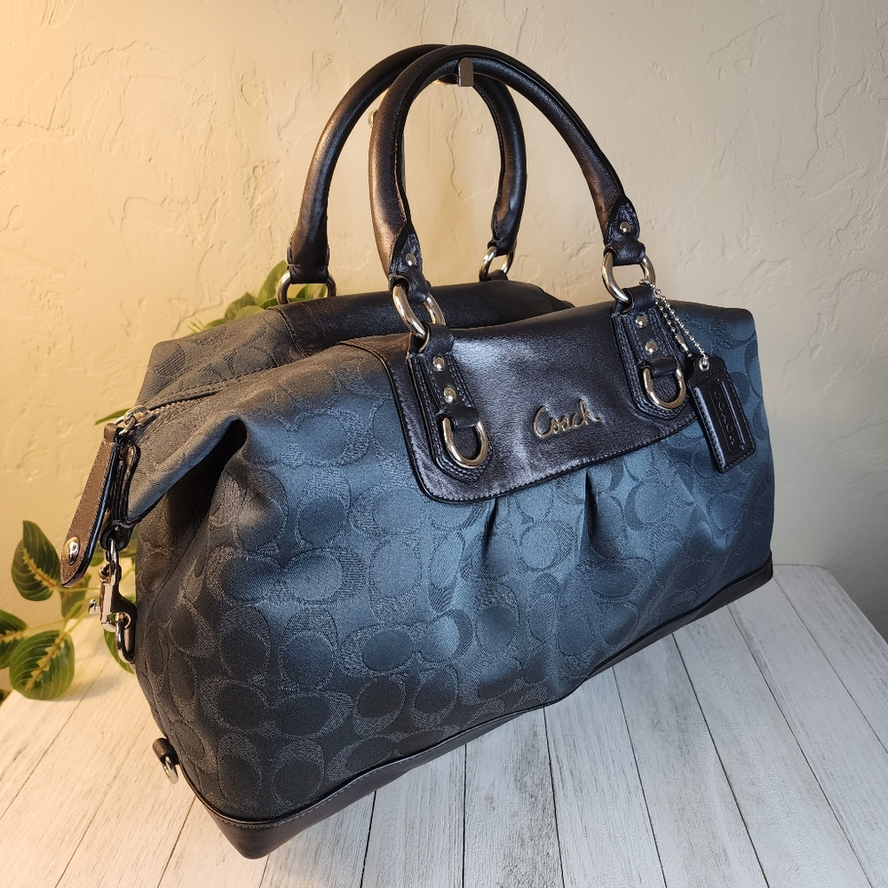 Coach Charcoal Leather & Jacquard Ashley Signature Satchel & Wallet w/Dust Bag - Picture 6 of 16